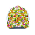 Yellow Striped Pineapple Pattern Print White Mesh Trucker Hat