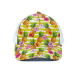 Yellow Striped Pineapple Pattern Print White Mesh Trucker Cap