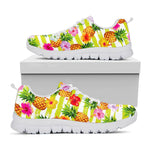 Yellow Striped Pineapple Pattern Print White Running Shoes