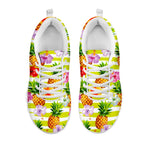 Yellow Striped Pineapple Pattern Print White Running Shoes