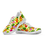 Yellow Striped Pineapple Pattern Print White Running Shoes