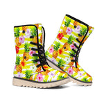 Yellow Striped Pineapple Pattern Print Winter Boots