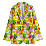 Yellow Striped Pineapple Pattern Print Women's Blazer