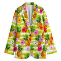 Yellow Striped Pineapple Pattern Print Women's Cotton Blazer