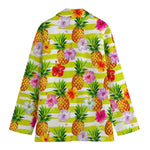 Yellow Striped Pineapple Pattern Print Women's Cotton Blazer