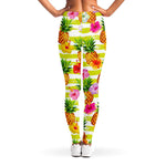 Yellow Striped Pineapple Pattern Print Women's Leggings