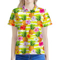 Yellow Striped Pineapple Pattern Print Women's Polo Shirt