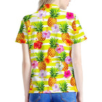 Yellow Striped Pineapple Pattern Print Women's Polo Shirt