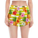 Yellow Striped Pineapple Pattern Print Women's Split Running Shorts