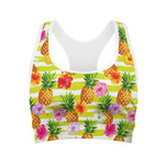 Yellow Striped Pineapple Pattern Print Women's Sports Bra