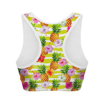 Yellow Striped Pineapple Pattern Print Women's Sports Bra