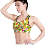 Yellow Striped Pineapple Pattern Print Women's Sports Bra