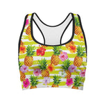 Yellow Striped Pineapple Pattern Print Women's Sports Bra