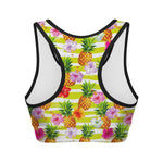 Yellow Striped Pineapple Pattern Print Women's Sports Bra