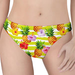 Yellow Striped Pineapple Pattern Print Women's Thong