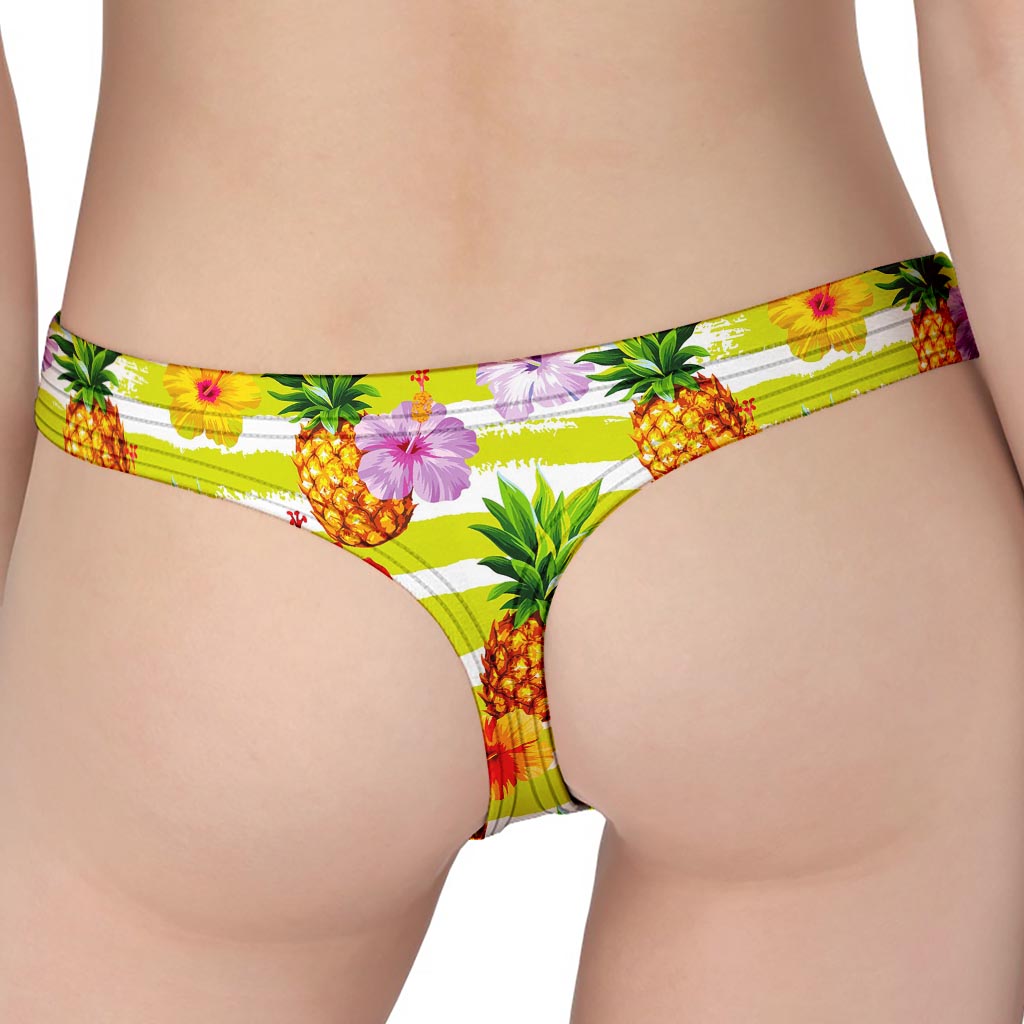 Yellow Striped Pineapple Pattern Print Women's Thong