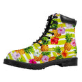 Yellow Striped Pineapple Pattern Print Padded Collar Lace Up Boots