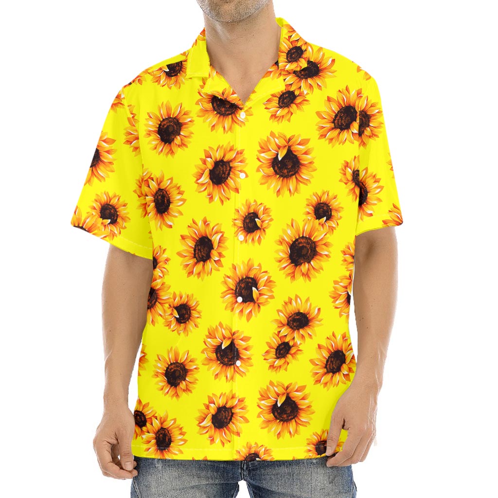Yellow Sunflower Pattern Print Aloha Shirt
