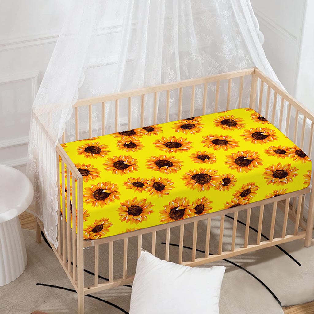 Yellow Sunflower Pattern Print Baby Crib Sheet