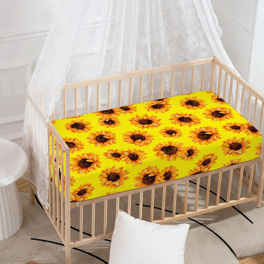 Yellow Sunflower Pattern Print Baby Crib Sheet