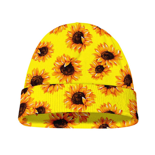 Yellow Sunflower Pattern Print Beanie