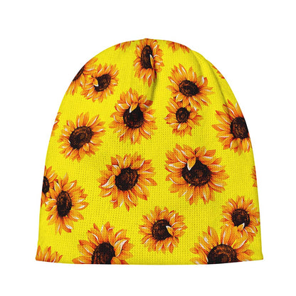 Yellow Sunflower Pattern Print Beanie