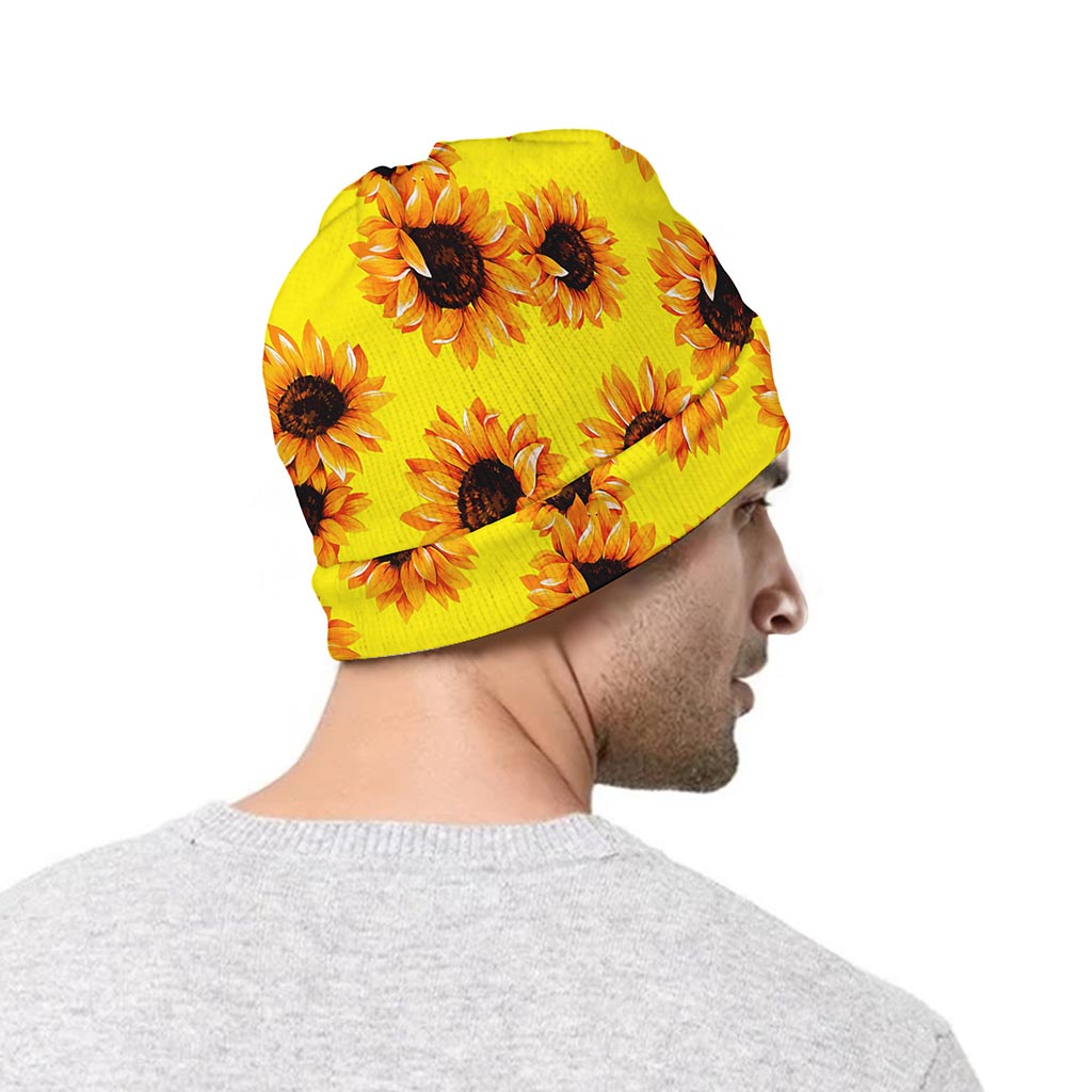 Yellow Sunflower Pattern Print Beanie