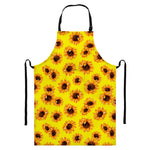 Yellow Sunflower Pattern Print Bib Apron With Pocket