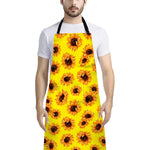 Yellow Sunflower Pattern Print Bib Apron With Pocket