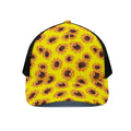 Yellow Sunflower Pattern Print Black Mesh Trucker Hat