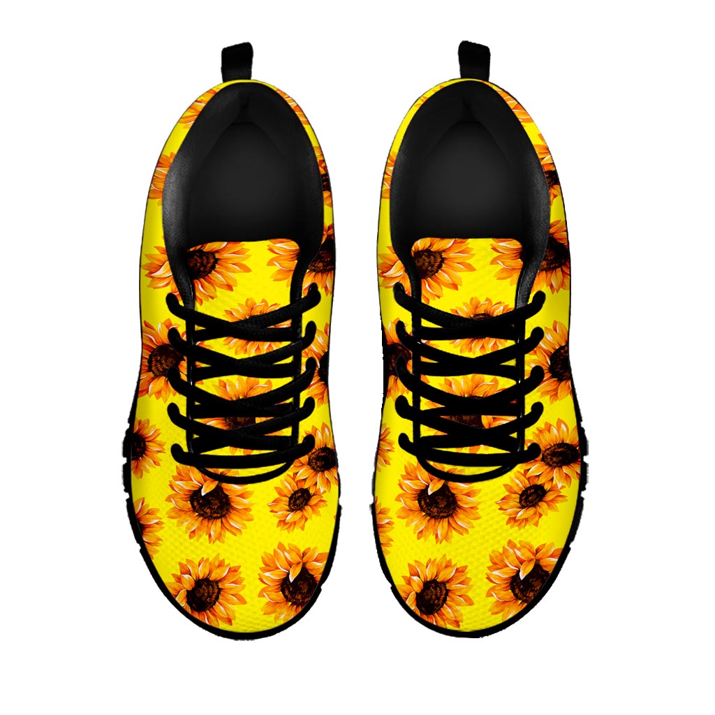 Yellow Sunflower Pattern Print Black Running Shoes