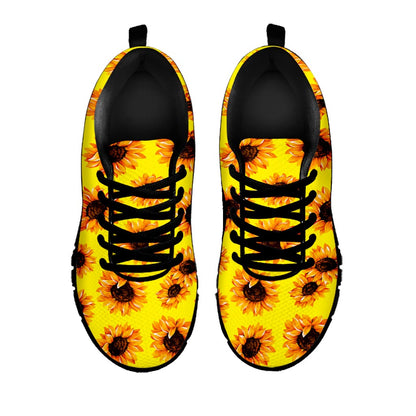 Yellow Sunflower Pattern Print Black Running Shoes