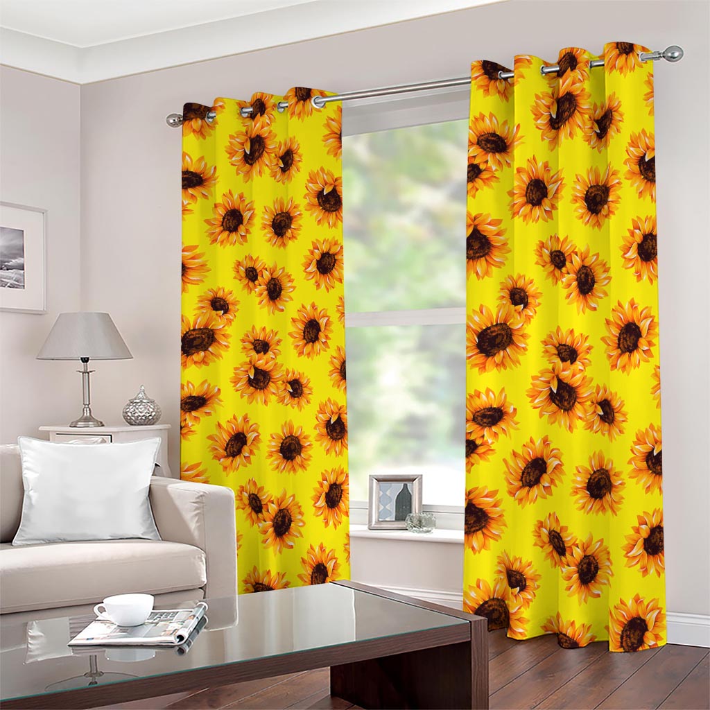 Yellow Sunflower Pattern Print Blackout Grommet Curtains