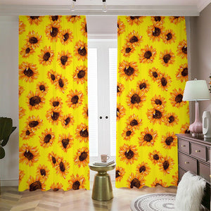 Yellow Sunflower Pattern Print Blackout Pencil Pleat Curtains