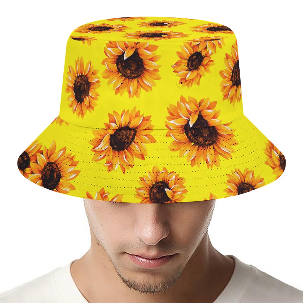 Yellow Sunflower Pattern Print Bucket Hat