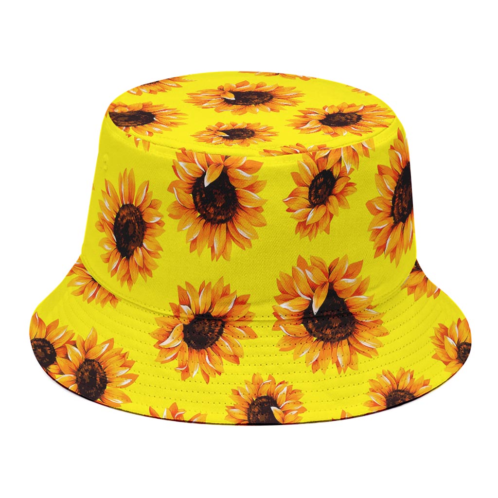 Yellow Sunflower Pattern Print Bucket Hat