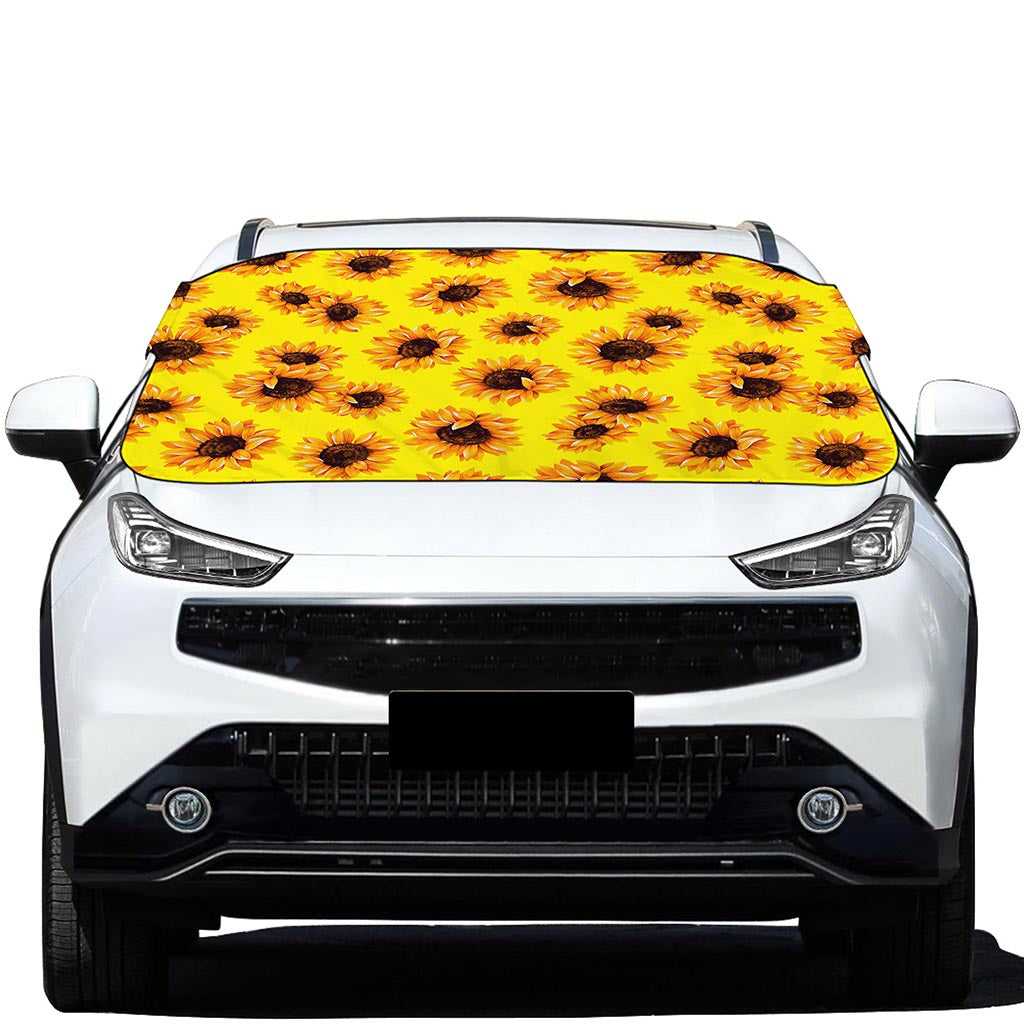 Yellow Sunflower Pattern Print Car Windshield Snow Cover
