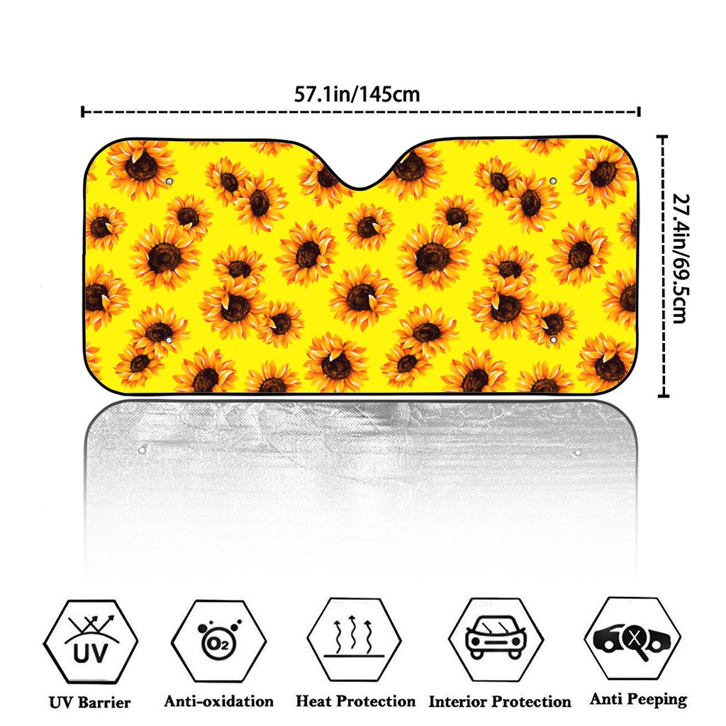 Yellow Sunflower Pattern Print Car Windshield Sun Shade