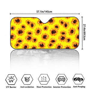 Yellow Sunflower Pattern Print Car Windshield Sun Shade