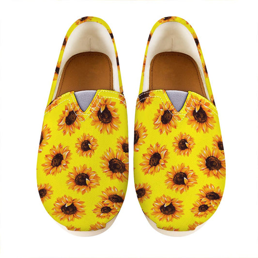 Yellow Sunflower Pattern Print Casual Shoes