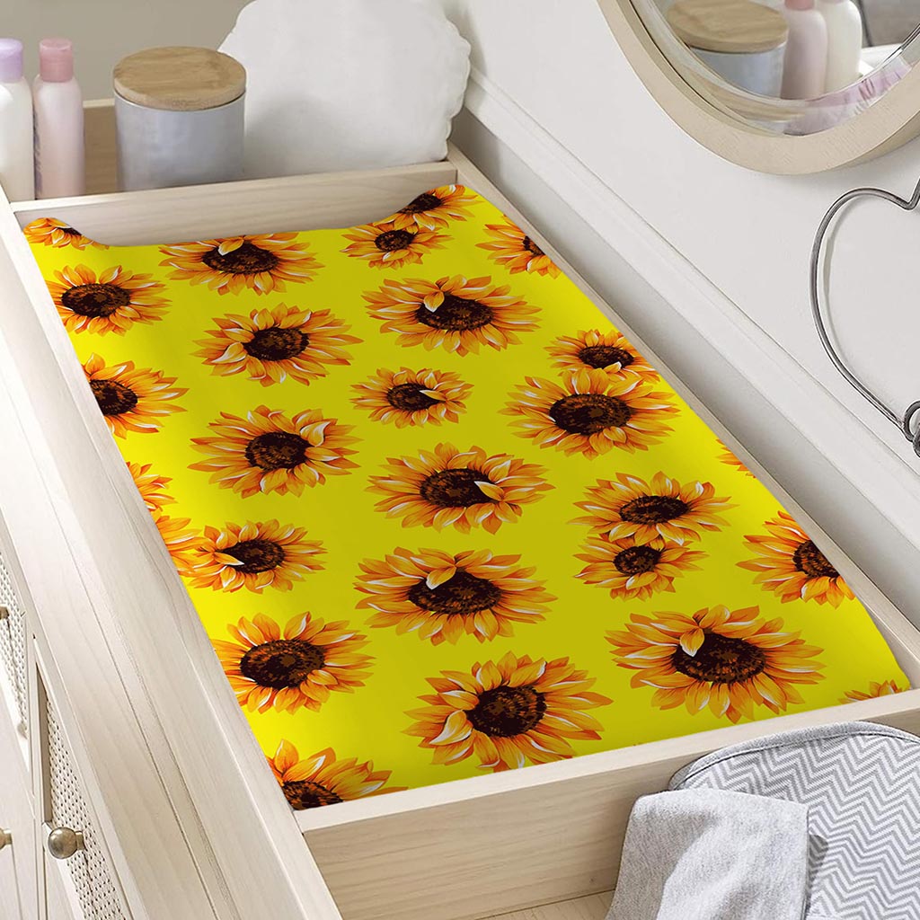 Yellow Sunflower Pattern Print Changing Pad Cover