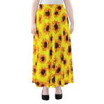 Yellow Sunflower Pattern Print Chiffon Maxi Skirt