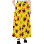 Yellow Sunflower Pattern Print Chiffon Maxi Skirt