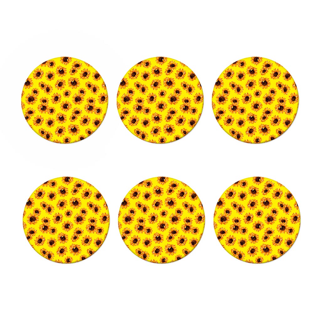 Yellow Sunflower Pattern Print Coaster Set