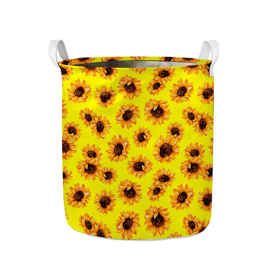 Yellow Sunflower Pattern Print Collapsible Laundry Basket
