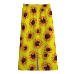 Yellow Sunflower Pattern Print Cotton Front Slit Maxi Skirt
