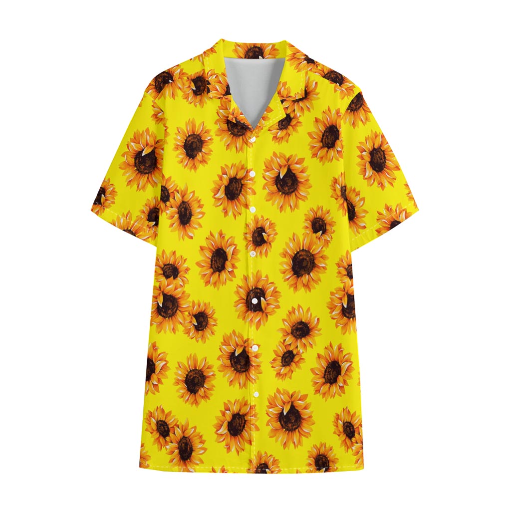 Yellow Sunflower Pattern Print Cotton Hawaiian Shirt