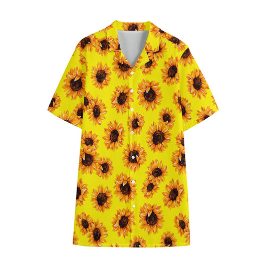 Yellow Sunflower Pattern Print Cotton Hawaiian Shirt