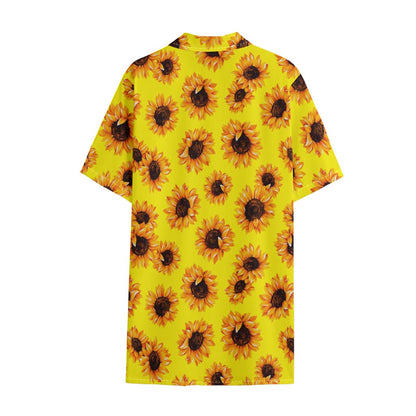 Yellow Sunflower Pattern Print Cotton Hawaiian Shirt