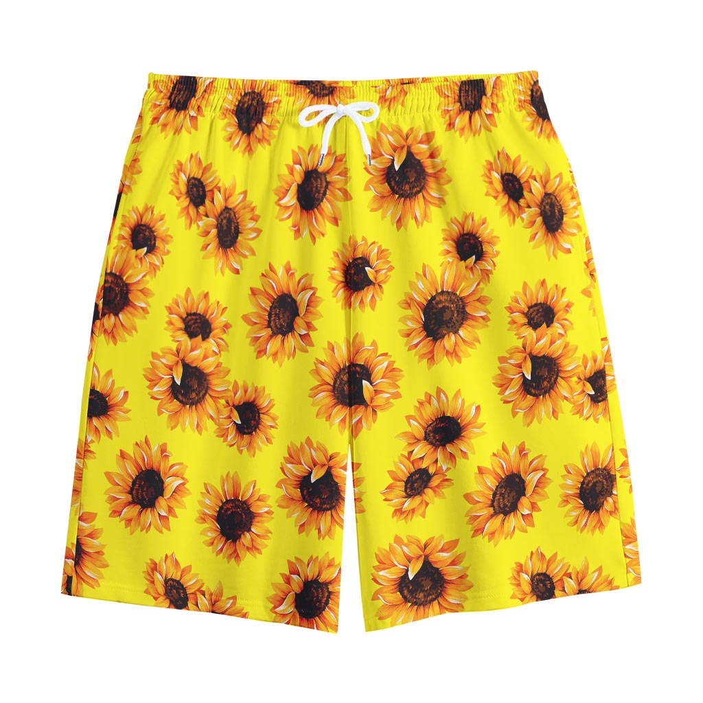 Yellow Sunflower Pattern Print Cotton Shorts